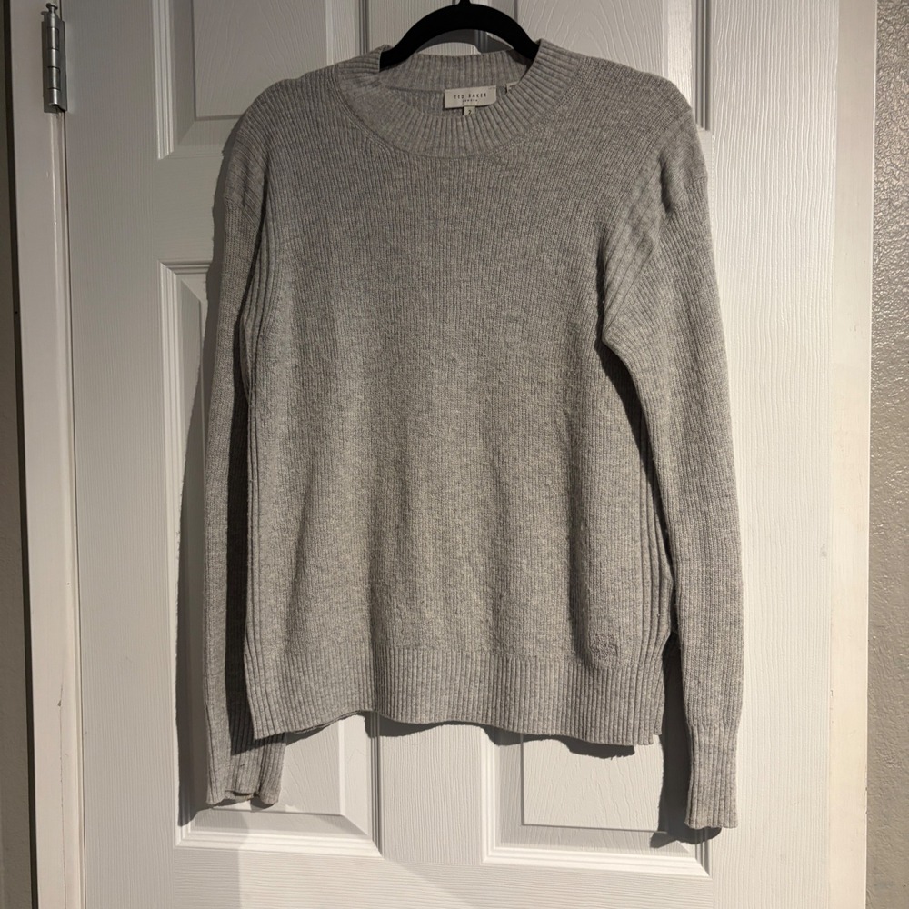 Ted Baker London Rashell Grey Ribbed Wool Cashmere Blend Sweater Size 2